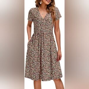 OUGES Women's V Neck Midi Dress . Maternity and nursing dress with pockets